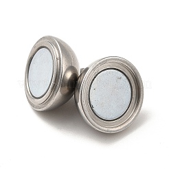 変色しにくい304ステンレススチールのループ付きマグネット留め具  ラウンド  ステンレス鋼色  19.5x12mm  穴：2.5mm&nbsp;STAS-K006-12mm-04C