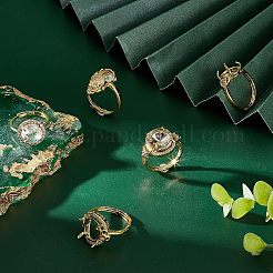 5個 5スタイル 真鍮 キュービックジルコニア 調節可能リング部品  4つの爪のプロングリングのセッティング  長持ちメッキ  カドミウムフリー＆鉛フリー  混合形状  ゴールドカラー  2.5~3mm  内径：17.1~18.5mm  トレイ内寸: 10x8mm & 8.5mm & 10x6mm  1個/スタイル&nbsp;KK-CA0003-24