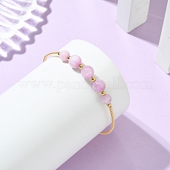 Bracelets manchettes en cuivre à fil français et kunzite naturelle ronde pour femmes&nbsp;BJEW-JB13989