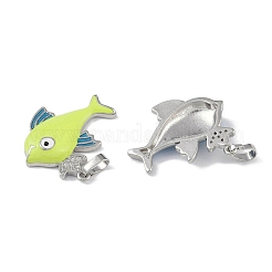 真鍮製マイクロパヴェキュービックジルコニアペンダント  エナメル  カドミウムフリー＆ニッケルフリー＆鉛フリー  魚  ミックスカラー  17.5x19.5x4mm  穴：5.5x3mm&nbsp;KK-P266-08P