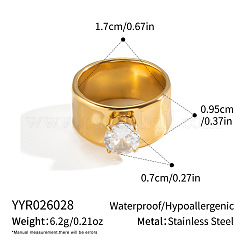 Bagues larges pour femmes en acier inoxydable 304 serties de zirconiums cubiques pavés.&nbsp;HK0736-1