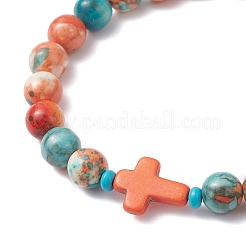 Браслеты из окрашенного синтетического морского белого нефрита и бирюзы с эластичными бусинами для мужчин и женщин BJEW-JB12372-03