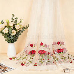 Tela de encaje bordado de rosas de poliéster&nbsp;DIY-WH0622-724A