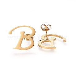 304ステンレススチールペンダントとスタッドピアスジュエリーセット  アルファベット  文字.b  48x46x1.7mm  穴：9x4.5mm  15.5x17x1.5mm  ピン：0.8mm&nbsp;SJEW-P100-02G