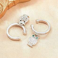 Boucles d'oreilles manchette en laiton serties de micro-pavés de zirconiums cubiques en forme de hibou&nbsp;EJEW-Z164-01P