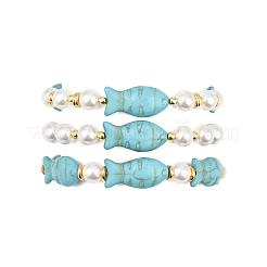 3 комплект из 3-х браслетов из синтетической бирюзы и ракушечного жемчуга для женщин BJEW-JB12488