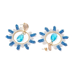 Серьги-гвоздики из латуни и стекла в форме капли&nbsp;EJEW-MZ00388-01