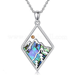 Ожерелья из нержавеющей стали 304 с подвеской в виде ромба из натуральной ракушки пауа и семян горчицы с символом веры в горы&nbsp;FS-WG4919D-01