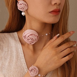 Комплект из ожерелья с подвеской из розовой ткани и пластиковых жемчужных бусин&nbsp;FS-WG06DE4-03