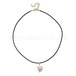 Collier pour femme avec pendentif en porcelaine imprimée en forme de cœur et cordon ciré noir&nbsp;NJEW-JN06482