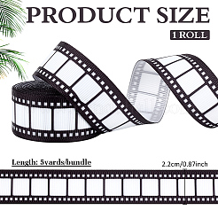 プリントポリエステルリボン  フィルム模様  ギフトラッピングパーティー用  ブラック  7/8インチ（22mm）&nbsp;SRIB-WH0070-198