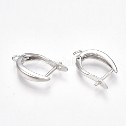 ラッチバック開閉式真鍮フープピアスパーツ  ニッケルフリー  プラチナメッキ  21x12x3.5mm  穴：1.5mm  ピン：1mm&nbsp;X-KK-S350-072P