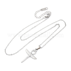 Крест анкх с крыльями кулон ожерелье из нержавеющей стали 304 NJEW-H059-08P