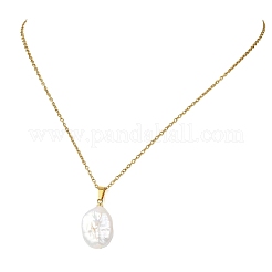 Ovaler Anhänger aus natürlicher barocker Keshi-Perle an einer Kabelkette aus Edelstahl 304&nbsp;NJEW-JN06135