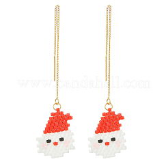 Fil à boucles d'oreilles de Noël en acier inoxydable 304 avec perles de rocaille cylindriques en verre&nbsp;EJEW-MZ00817