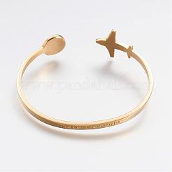 304ステンレススチール製カフバングル  旅のテーマ  飛行機と地球  ミックスカラー  内径：2-1/2インチ（6.3cm）&nbsp;BJEW-N0028-02