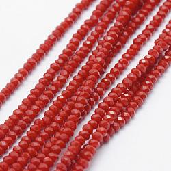 Chapelets de perles en verre opaques, facette, rondelle, rouge, 2.5x1.5mm, Trou: 0.5mm, Environ 188~195 pcs/chapelet, 12.9 pouce (33 cm)