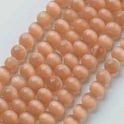 Katzenaugen-Perlen, Runde, Koralle, 12 mm, Bohrung: 1.5 mm, ca. 32 Stk. / Strang, 14.5 Zoll