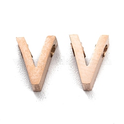 Ion Plating(IP) 304 Stainless Steel Charms, Alphabet, Rose Gold, Letter.V, 8x5.5x3mm, Hole: 1.8mm