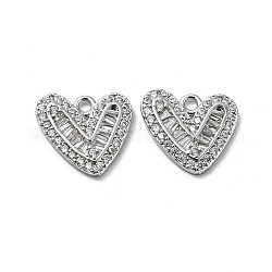 Brass Micro Pave Cubic Zirconia Pendants, Heart, Real Platinum Plated, 10.5x12x2mm, Hole: 1.4mm
