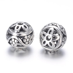 Legierung Tibetische Perlen, Runde, hohl, Antik Silber Farbe, 10 mm, Bohrung: 1 mm