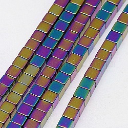 Electroplate Non-magnetic Synthetic Hematite Beads Strands, Cube, Grade AAAA, Multi-color Plated, 2x2x2mm, Hole: 0.8mm, about 163pcs/strand, 16 inch