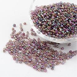 Round Glass Seed Beads, Trans. Colors Rainbow, Misty Rose, Size: about 3mm in diameter, hole: 1mm, about 1102pcs/50g