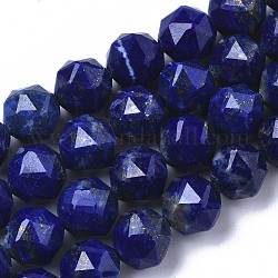 Abalorios de lapislázuli naturales hebras, facetados, cuentas redondas con corte de estrella, 6~7mm, agujero: 0.8~0.9 mm, aproximamente 31~33 pcs / cadena, 7.40 pulgada 7.72 pulgada (18.8~19.6 cm)
