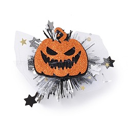 Pinces à cheveux alligator en feutre thème halloween, avec pinces en fer et organza, pour enfant, citrouille, 77x90x16mm