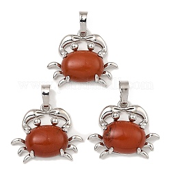 Rack Plating Brass Pendants, with Natural Red Jasper, Crab Charms, Platinum, 22x26.5x7mm, Hole: 8x5mm