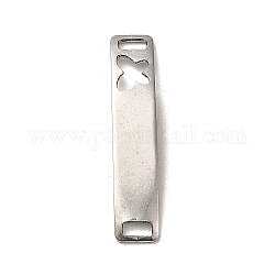 201 Stainless Steel Connector Charms, Curved Rectangle Links with Hollow Pattern, Stainless Steel Color, Building, 30x6x0.8mm, Hole: 4x2mm