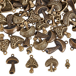Sunnyclue 1 caja de 64 piezas de dijes de setas, dijes de setas de bronce antiguo, lindo encanto de plantas mágicas, seta pequeña, pequeños dijes de aleación para hacer joyas, dijes, collares, pendientes, pulseras, suministros para manualidades