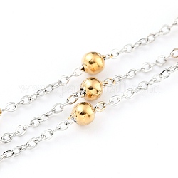 Zweifarbige 304-Edelstahl-Kabelketten, mit runden Perlen und Spule, gelötet, goldenen und Edelstahl Farbe, Link: 1x1x1 mm, 32.8 Fuß (10m)/Rolll