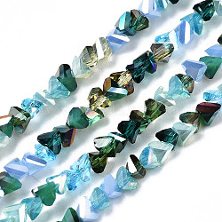 Abalorios de vidrio electroplate hebras, triángulo, turquesa, 3.5x6x4.5mm, agujero: 1 mm, aproximamente 100 pcs / cadena, 13.39 pulgada ~ 14.56 pulgadas (34~37 cm)
