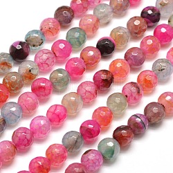 Gefärbt natürliche Achat facettierte runde Perlen-Stränge, neon rosa , 8 mm, Bohrung: 1 mm, ca. 48 Stk. / Strang, 14.5 Zoll