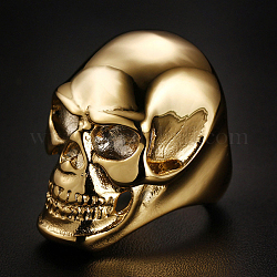 Anello da dito con teschio in acciaio al titanio, gioielli punk di halloween per uomo donna, oro, misura degli stati uniti 10 (19.8mm)