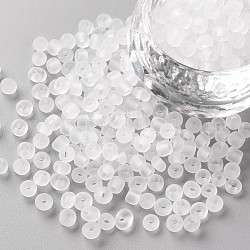 Glass Seed Beads, Frosted Colors, Round, White, 4mm, Hole: 1~1.5mm, about 1000pcs/100g