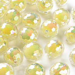 Transparente Acryl Perlen, Perle in Perlen, AB Farbe, facettiert, Runde, Gelb, 16 mm, Bohrung: 3 mm, ca. 205 Stk. / 500 g