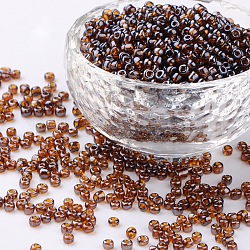 (servizio di reimballaggio disponibile) perline di semi di vetro, trans. colori lustered, tondo, verga d'oro scuro, 8/0, 3mm, Foro: 1 mm, su 12 g / borsa