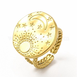 Placcatura ionica (ip) 304 anello a polsino aperto da donna con sole e pianeta luna in acciaio inossidabile, vero placcato oro 18k, diametro interno: 17mm