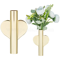 GORGECRAFT 2PCS Heart Wall Vase Tubes Metal Stick On Wall-Mounted Gold Wall Decor Dried Flowers Mini Heart Shaped Plant Holder for Bedroom Living Room Party Christmas Halloween