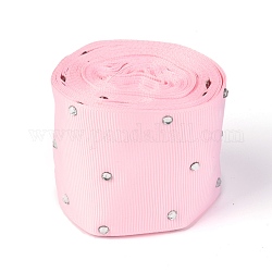 Полиэстер Grosgrain ленты, с одним лицевым кристаллом со стразами, для поделок подарочная упаковка, оформление партии, розовые, 2 дюйм (52 мм), 5 ярдов / рулон (4.57 м / рулон)