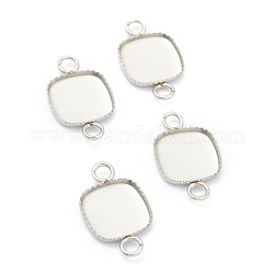 304 Stainless Steel Cabochon Connector Settings, Lace Edge Bezel Cups, Square, Stainless Steel Color, 16.5x10x1.6mm, Hole: 1.9mm, Tray: 9.2x9.2mm