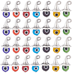 PH PandaHall 70pcs Evil Eye Charms, Colorful Round Evil Eye Pendant Witch Hat Alloy Pendants with Evil Eye Lampwork Round Bead for DIY Jewelry Earring Necklace Craft Making