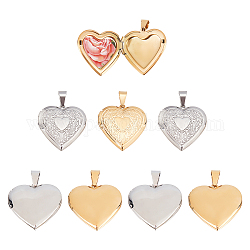 DICOSMETIC 8pcs 2 Styles 2 Colors 316 Stainless Steel Locket Pendants Heart Photo Frame Charms Heart with Flower Locket Charms for Necklace Jewelry Making,Hole:9x5mm