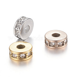Intercalaires perles en 304 acier inoxydable, avec strass, plat rond, couleur mixte, 7x3mm, Trou: 2.5mm