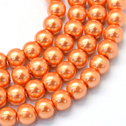 Chapelets de perle en verre peint de cuisson, nacré, ronde, orange foncé, 3~4mm, Trou: 0.5mm, Environ 195 pcs/chapelet, 23.6 pouce