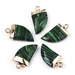 Synthetic Malachite Pendants, Top Light Gold Plated, with Iron Loop, Scabbard, Faceted, 20x10.5x5mm, Hole: 1.8mm