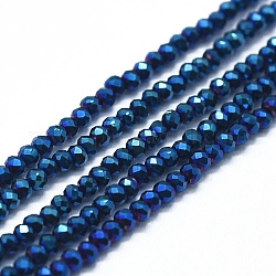Electroplate Glass Beads Strands, Full Plated, Faceted, Abacus, Blue Plated, 2x1.5~1.6mm, Hole: 0.8mm, about 235 pcs/Strand, 14.17 inch(36cm)