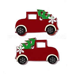 Pendentifs acryliques opaques, véhicule avec des breloques d'arbre de Noël, brun, 36x56.5x2mm, Trou: 1.5mm